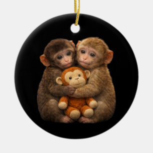 Süßes Affenpärchen umarmt sich - Plüsch-Kunst im M Keramik Ornament