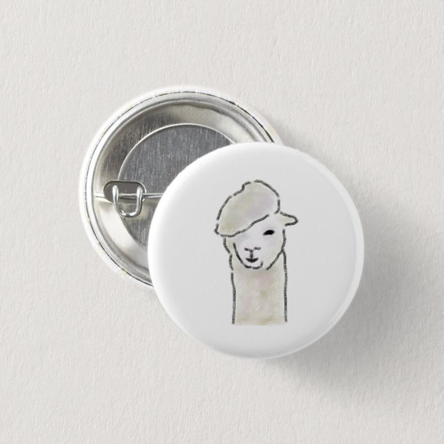 Süßes Alpaka mit Künstlerberet als Geschenk Button (Vorne & Hinten)
