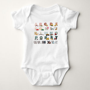 Süßes Alphabet ABC Lastwagen, Transportfahrzeuge Baby Strampler