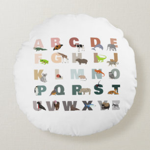 Süßes Alphabet ABC Tiere Rundes Kissen
