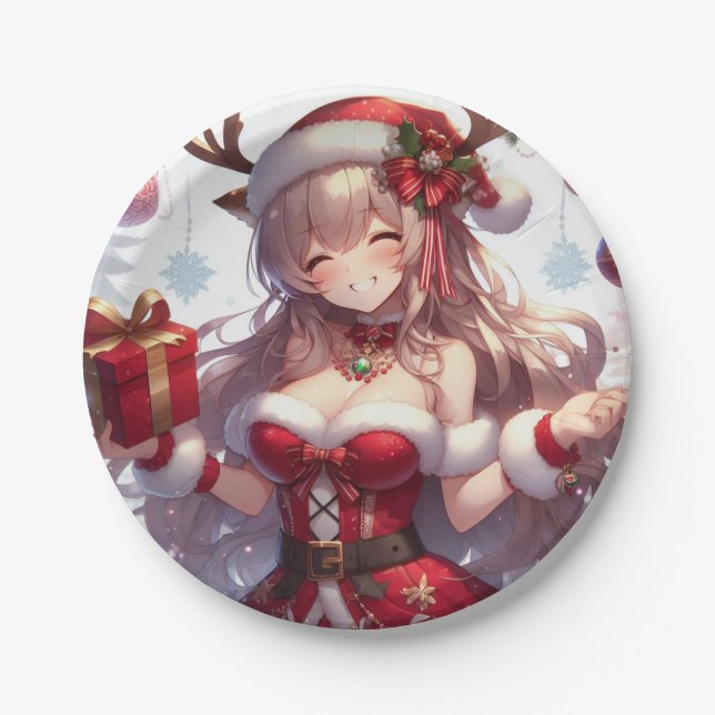 Süßes Anime-Christmädchen Pappteller (Vorderseite)