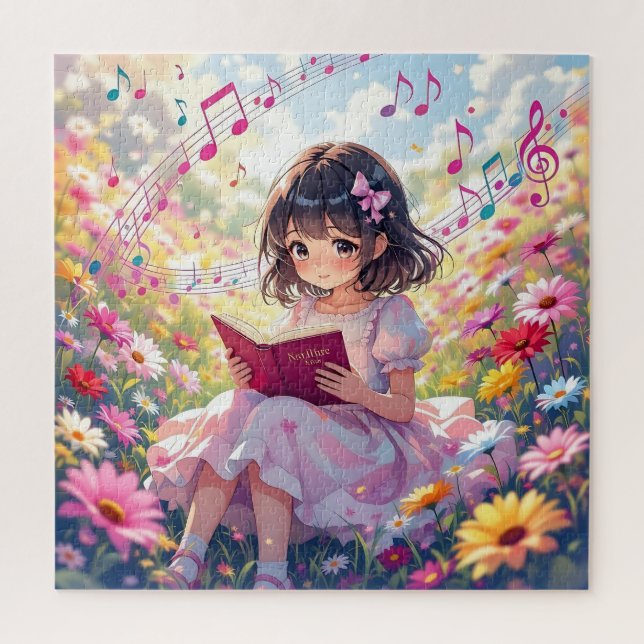 Süßes Anime-Mädchen beim Lesen eines Buches (Vertikal)