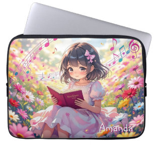 Süßes Anime-Mädchen, das ein Buch liest, personali Laptopschutzhülle