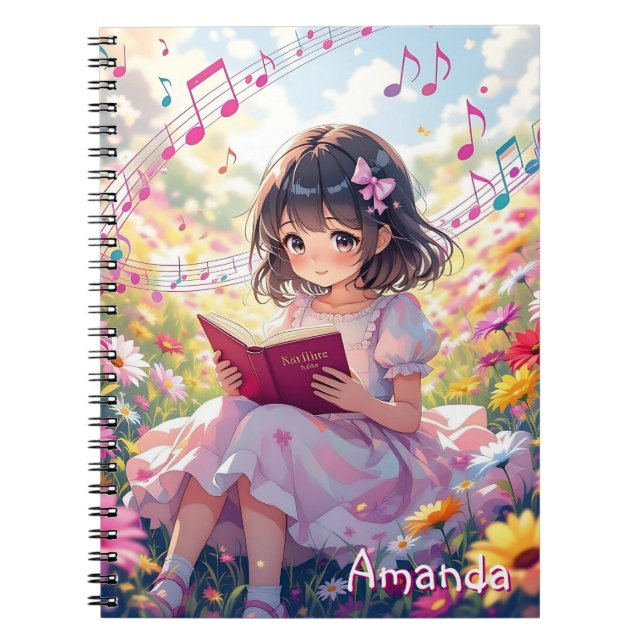 Süßes Anime-Mädchen, das ein personalisiertes Buch (Vorderseite)