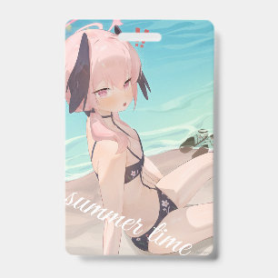 Süßes Anime-Mädchen genießt den Sommer am Strand Ausweis