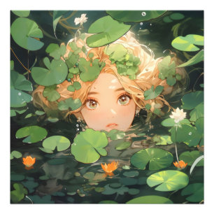 Süßes Anime-Mädchen im Teich Fotodruck
