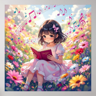 Süßes Anime-Mädchen liest ein Buch Poster