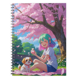 Süßes Anime-Mädchen mit Hunde-Notizbuch Notizblock