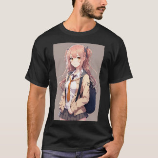 Süßes Anime-Mädchen-Student sexy mit Rucksack T-Shirt