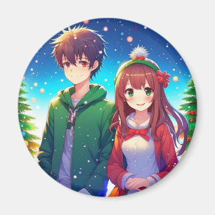 Süßes Anime-Paar Weihnachten Magnet
