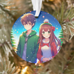 Süßes Anime-Paar Weihnachten Ornament