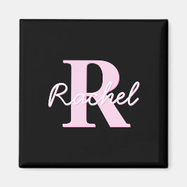 Süßes anpassbares Monogramm | Hellrosa & Schwarz Magnet