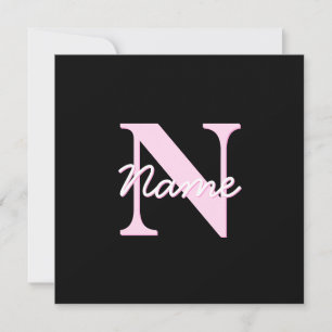 Süßes anpassbares Monogramm Hellrosa & Schwarz Mitteilungskarte