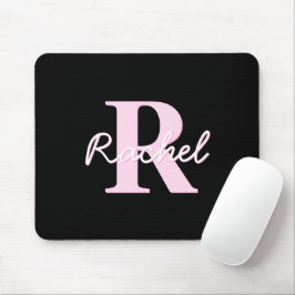 Süßes anpassbares Monogramm | Hellrosa & Schwarz Mousepad