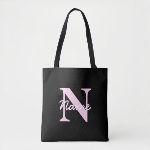 Süßes anpassbares Monogramm   Hellrosa & Schwarz Tasche