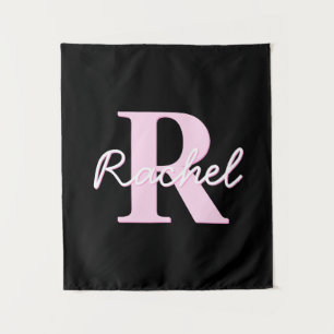 Süßes anpassbares Monogramm   Hellrosa und Schwarz Wandteppich
