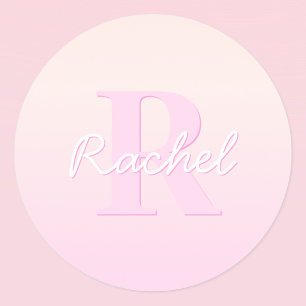 Süßes anpassbares Monogramm Pfirsich- und rosa O Runder Aufkleber