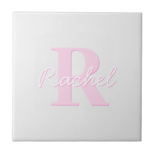 Süßes anpassbares Monogramm Rosa Ombre und Grau Fliese