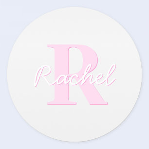 Süßes anpassbares Monogramm Rosa Ombre und Grau Runder Aufkleber