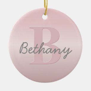 Süßes anpassbares rosa Monogramm & Ihr Namensschri Keramik Ornament