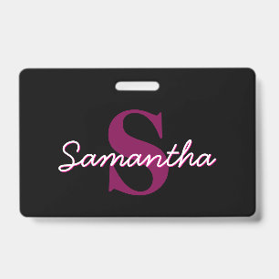 Süßes anpassbares rosa & schwarzes Monogramm Schri Ausweis