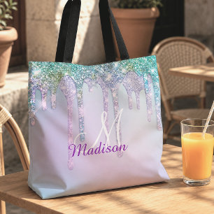 Süßes Aqua Türkis Einhorn Glitter Tropfen Monogram Tasche