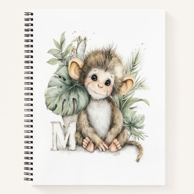 Süßes Aquarell-Baby-Tier-Alphabet Affe Notizbuch (Vorderseite)
