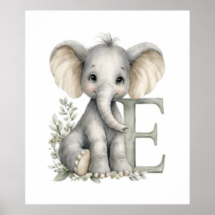 Süßes Aquarell-Baby-Tier-Alphabet Elefant Poster