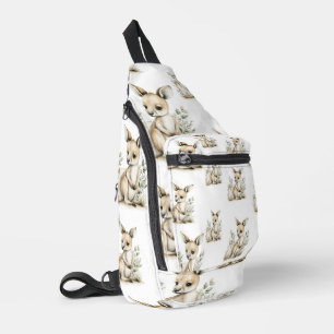 Süßes Aquarell-Baby-Tier-Alphabet Känguru Crossbody Bag