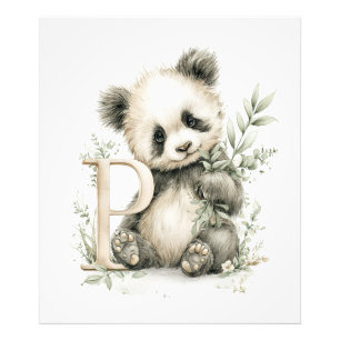Süßes Aquarell-Baby-Tier-Alphabet Panda Fotodruck