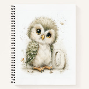 Süßes Aquarell-Baby-Tiere-Alphabet Eule Notizbuch