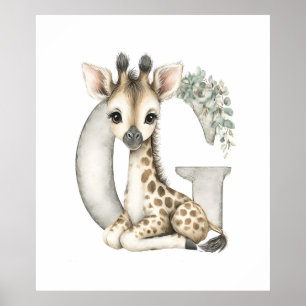 Süßes Aquarell-Baby-Tiere-Alphabet Giraffe Poster