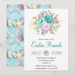 Süßes Aquarell-Blumenküken-im-Ei-Osterbrunch Einladung