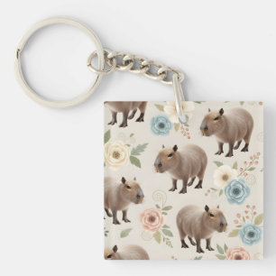 Süßes Aquarell-Capybara-Nahtloses Muster Schlüsselanhänger