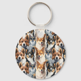 Süßes Aquarell-Corgi-Hund-Muster Schlüsselanhänger