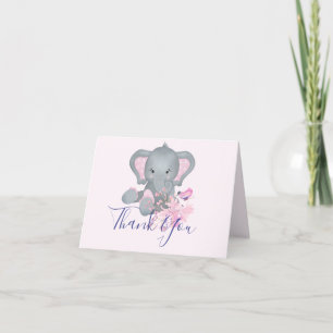 Süßes Aquarell-Elefanten-Baby-Party Dankeschön-Aut Dankeskarte