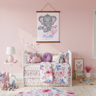 Süßes Aquarell Elefantenbaby Wandteppich Mit Holzrahmen