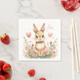 Süßes Aquarell-Häschen Rosa Herzen Florale Waldlan Serviette