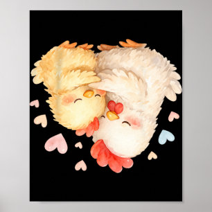 Süßes Aquarell-Huhn mit sanfter Umarmung _1 Poster