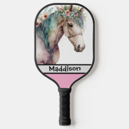 Süßes Aquarell-Pferd mit anpassbarem Namen  Pickleball Schläger