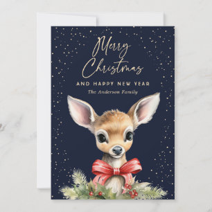 Süßes Aquarell Reh Blau Frohe Weihnachten