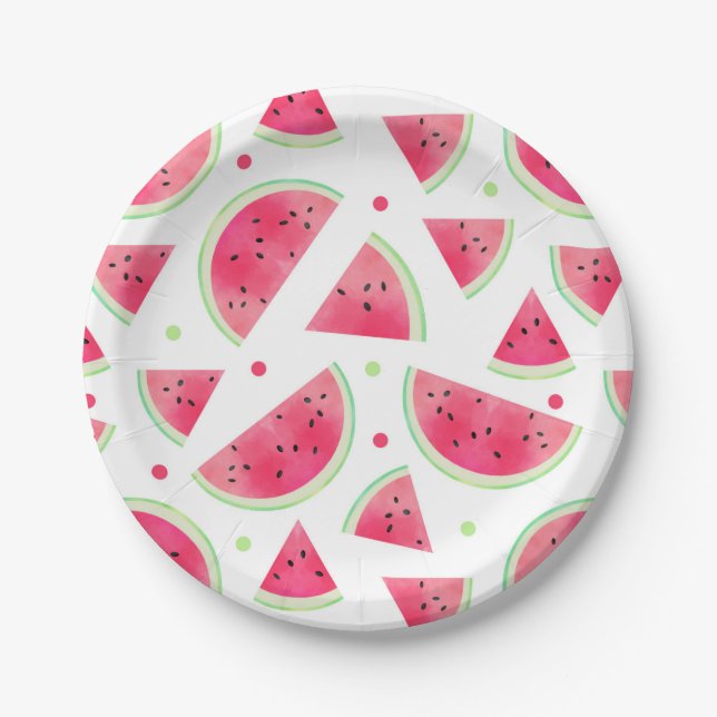 Süßes Aquarell-Wassermelone-Muster Pappteller (Vorderseite)