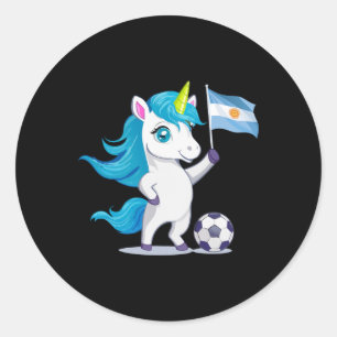Süßes Argentinien Wurzeln Einhorn spielt Fußball A Runder Aufkleber