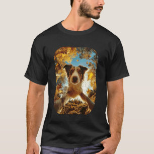 Süßes Australian Shepherd Selfie Herbstblätter Her T-Shirt
