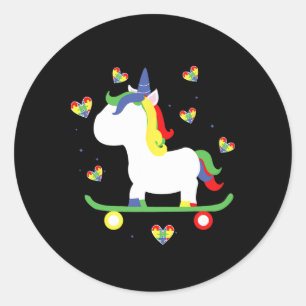 Süßes Autistisches Skateboarding Einhorn Magische Runder Aufkleber