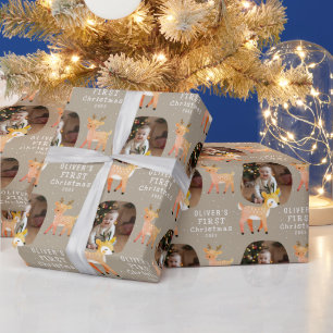 Süßes Baby, 1. Weihnachtsfoto Rentier Geschenkpapier