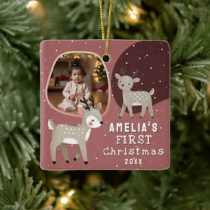 Süßes Baby, 1. Weihnachtsfoto-Rentier Keramikornament