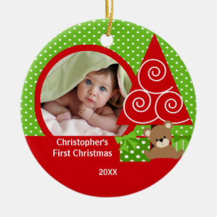 Süßes Baby-Bärn-Jungen-Foto-erste Keramikornament