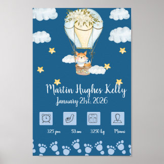 Süßes Baby Blaues Heißluftballon-Geschenk - Baby D Poster