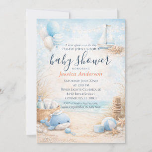 Süßes Baby Blaues Küsten-Maritimes-Wal-Baby-Shower Einladung